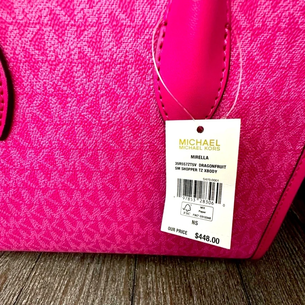 Michael Kors Mirella Shopper Crossbody In Dragon Fruit, NWT